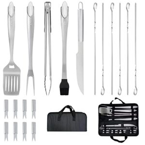 ctccorc grill tool set 20pcs, bbq tool sets with durable barbecue spatula, grill knife, fork, tongs, skewers, portable storage bag, heavy duty stainless steel outdoor cooking camping grilling tools