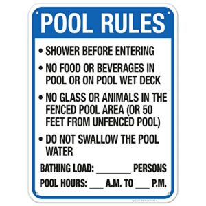 florida pool rules sign, complies with state of florida pool safety code, (si-62042) 18×24 inches, 55 mil thick hdpe (high density polyethylene), fade resistant, made in usa by sigo signs