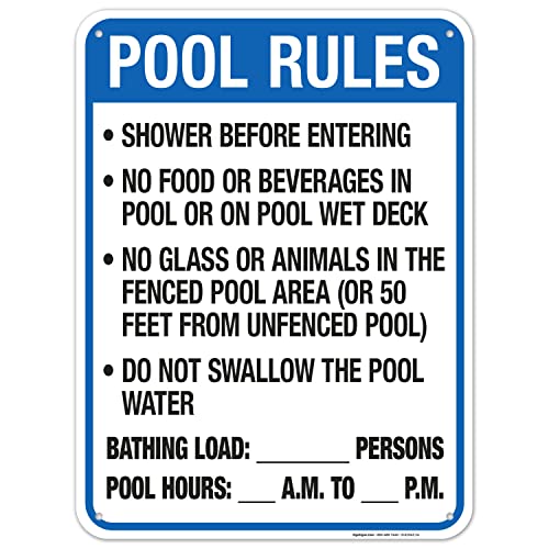 Florida Pool Rules Sign, Complies With State Of Florida Pool Safety Code, (SI-62042) 18x24 Inches, 55 mil thick HDPE (high density polyethylene), Fade Resistant, Made in USA by Sigo Signs