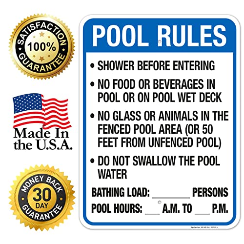 Florida Pool Rules Sign, Complies With State Of Florida Pool Safety Code, (SI-62042) 18x24 Inches, 55 mil thick HDPE (high density polyethylene), Fade Resistant, Made in USA by Sigo Signs