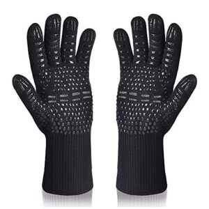 tanmarbbq grill gloves, 1472°f extreme heat resistant grilling gloves non-slip oven mitts potholder, perfect for barbecue, cooking, baking, fireplace, smoker – 1 pair (black)