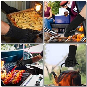 TanmarBBQ Grill Gloves, 1472°F Extreme Heat Resistant Grilling Gloves Non-Slip Oven Mitts Potholder, Perfect for Barbecue, Cooking, Baking, Fireplace, Smoker - 1 Pair (Black)