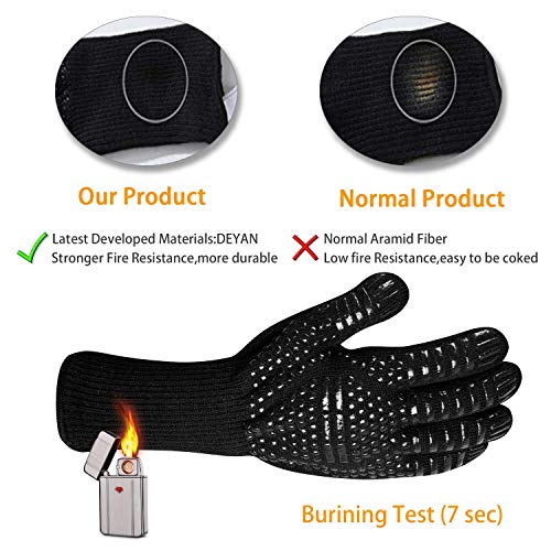 TanmarBBQ Grill Gloves, 1472°F Extreme Heat Resistant Grilling Gloves Non-Slip Oven Mitts Potholder, Perfect for Barbecue, Cooking, Baking, Fireplace, Smoker - 1 Pair (Black)