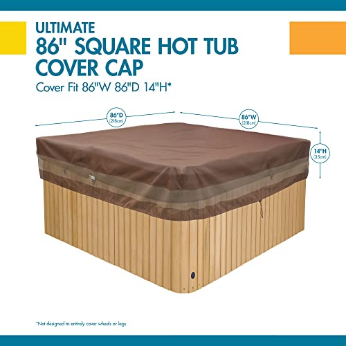 Duck Covers Ultimate Waterproof 86 Inch Square Hot Tub Cover Cap, Outdoor Spa Cover, Mocha Cappuccino