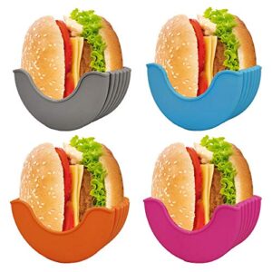 4 pcs retractable burger fixed box tik tok new trends hamburger buns burger holder reusable hamburger box silicone rack holder burger box dishwasher safe & bpa-free, 4 color