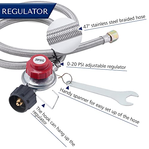 ARC G20S Heavy Duty Cast-Iron Burner Head up to 65,000 BTU, 0-20 PSI High Pressure Adjustable Propane Regulator Hose Set with Tools, CSA Certified, 47" Gas Hose, 5.5" Burner Head