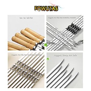 【NEW】23.6" Large Size Kabob Skewers Flat Metal BBQ Barbecue Skewer Wooden Handle Stainless Steel Shish Kabob Stick Wide Reusable Grilling Set Meat Shrimp Chicken Vegetable Kebab Fork Sausage-12PCS