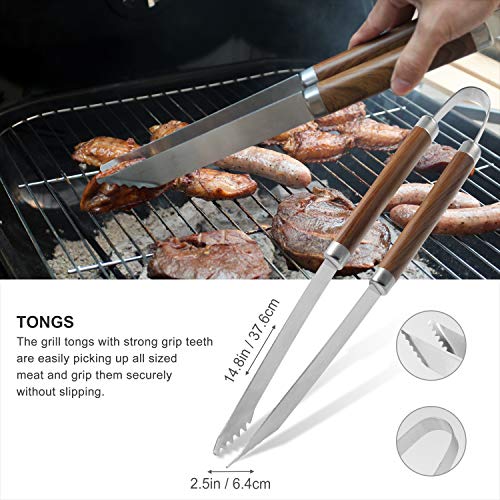 grilljoy 30PCS BBQ Grill Tools Set with Thermometer and Meat Injector. Extra Thick Stainless Steel Fork, Tongs& Spatula - Complete Grilling Accessories in Portable Bag - Perfect Grill Gifts for Men