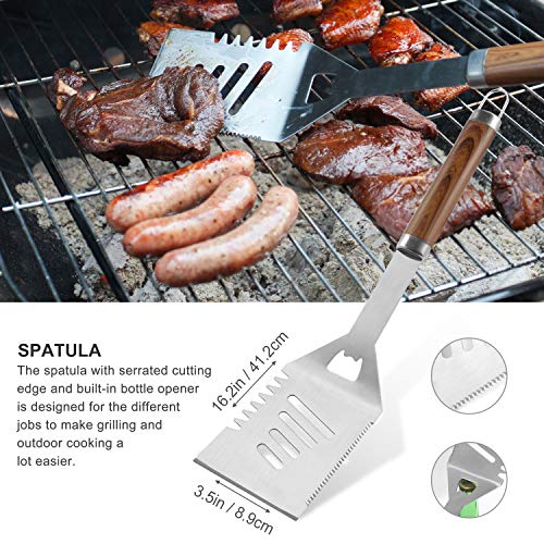 grilljoy 30PCS BBQ Grill Tools Set with Thermometer and Meat Injector. Extra Thick Stainless Steel Fork, Tongs& Spatula - Complete Grilling Accessories in Portable Bag - Perfect Grill Gifts for Men