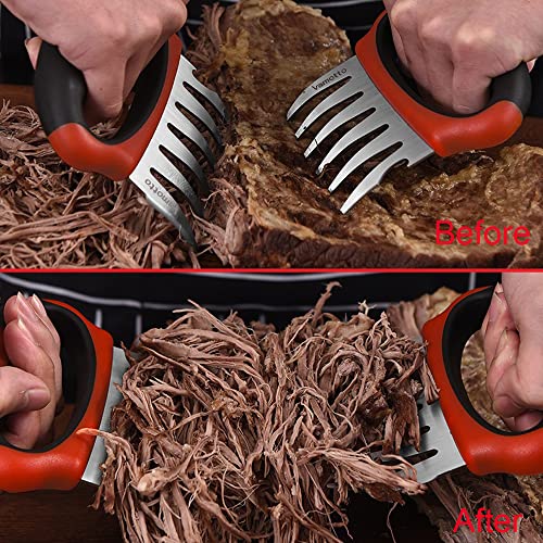 Vamotto 3-in-1 Pulled Pork Shredder Claws - Stainless Steel Meat Claws BBQ Meat Forks for Shredding Handling Carving Food Barbecue Paws Claw Handler Set for Serving Pork, Turkey, Chicken, Brisket