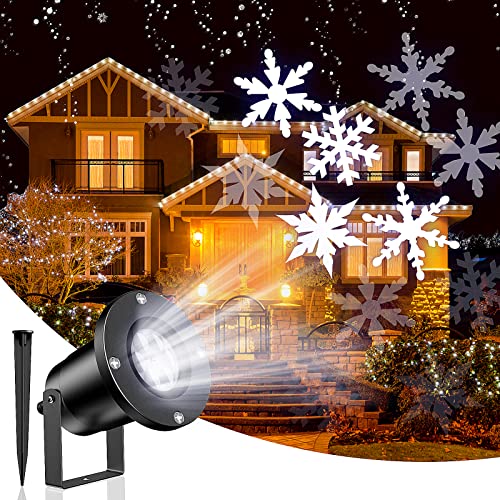 Christmas Projector Lights Outdoor & Indoor, Snowflake Projector Lights, IP65 Waterproof LED White Snowfall Christmas Lights, Perfect for Xmas Party Wedding Garden Patio Decoration