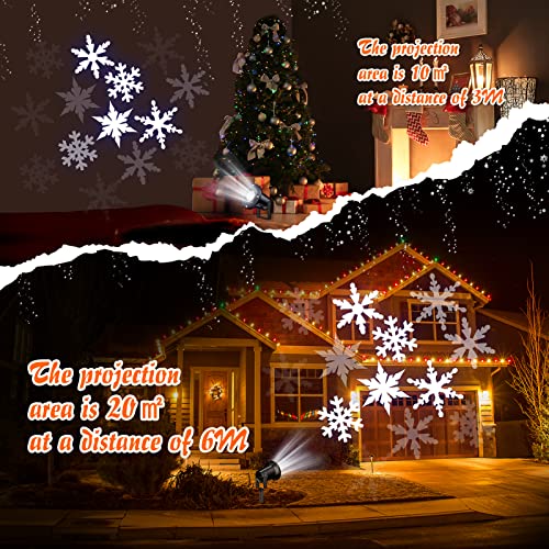 Christmas Projector Lights Outdoor & Indoor, Snowflake Projector Lights, IP65 Waterproof LED White Snowfall Christmas Lights, Perfect for Xmas Party Wedding Garden Patio Decoration