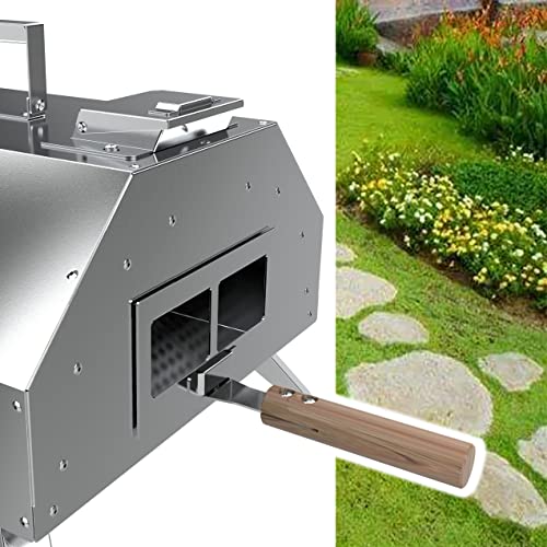 Outdoor Wood Fired Pizza Oven, Portable Stainless Steel Wood Pellet Pizza Oven with 11-Inch Cordierite Pizza Baking Stone and Feed Inlet