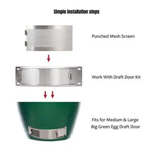 VANKEY Stainless Steel Metal Punched Mesh Panel Fits for Medium&Large Big Green Egg Draft Door Egg Bottom Vent Replacement Punched Metal Panel Big Green Egg Accessories