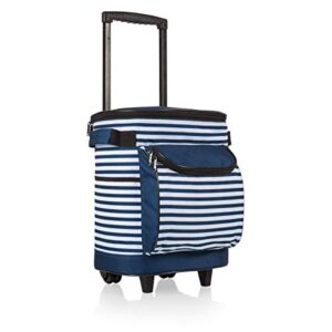oniva – a picnic time brand portable rolling cooler with wheels and handle, water-resistant wheeled trolley, (navy blue & white stripe)