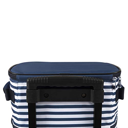 ONIVA - a Picnic Time brand Portable Rolling Cooler with Wheels and Handle, Water-Resistant Wheeled Trolley, (Navy Blue & White Stripe)