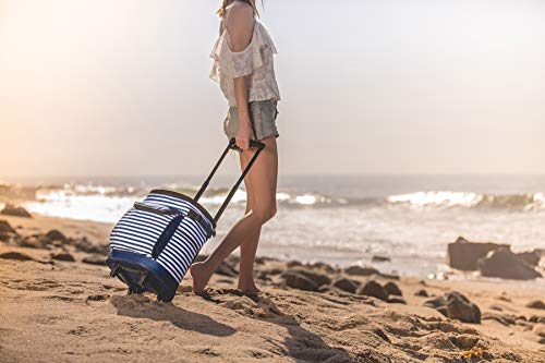 ONIVA - a Picnic Time brand Portable Rolling Cooler with Wheels and Handle, Water-Resistant Wheeled Trolley, (Navy Blue & White Stripe)