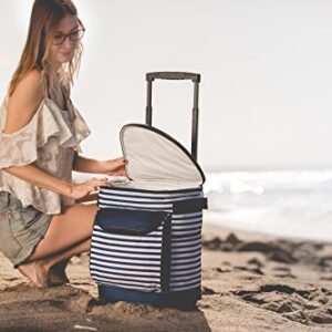 ONIVA - a Picnic Time brand Portable Rolling Cooler with Wheels and Handle, Water-Resistant Wheeled Trolley, (Navy Blue & White Stripe)