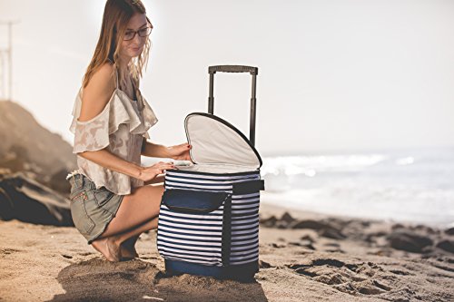 ONIVA - a Picnic Time brand Portable Rolling Cooler with Wheels and Handle, Water-Resistant Wheeled Trolley, (Navy Blue & White Stripe)