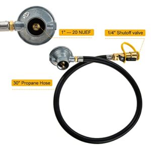 Hicello Low Pressure 1LB Propane Tank Gas Regulator Valve with 1/4'' Quick Connect Shut Off Valve and 30Inch Propane Hose for Outdoor Camper Grill Stove, Heater, Fireplace, Fire Pit