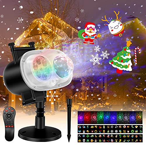 Holiday Projector Lights Outdoor, 2-in-1 LED Outdoor Projectors with Remote Control Timer, 3D Ocean Wave & Patterns Waterproof Lanscape Lights for Indoor Valentine Xmas Halloween Holiday Party