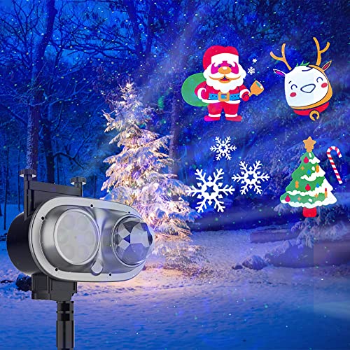 Holiday Projector Lights Outdoor, 2-in-1 LED Outdoor Projectors with Remote Control Timer, 3D Ocean Wave & Patterns Waterproof Lanscape Lights for Indoor Valentine Xmas Halloween Holiday Party