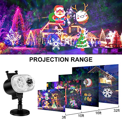 Holiday Projector Lights Outdoor, 2-in-1 LED Outdoor Projectors with Remote Control Timer, 3D Ocean Wave & Patterns Waterproof Lanscape Lights for Indoor Valentine Xmas Halloween Holiday Party