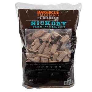 steven raichlen all natural hickory wood chips for smoker – 260 cu. in. bag, approx 2 lbs – kiln dried coarse cut bbq grill wood chips for smoking meats – barbecue accessories & grilling gifts for men
