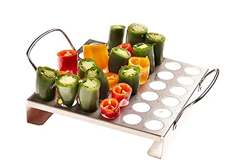 BBQ-Aid Jalapeno Poppers Grill Rack with Handles - Jalapeno Popper Holder for Grill - Easy to Pick Up - Chicken Legs & Wings or Chili - 36 Capacity Racks- BBQ Grill and Smoker Accessories