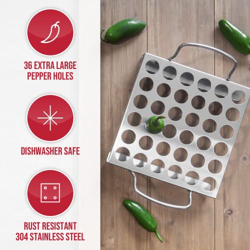 BBQ-Aid Jalapeno Poppers Grill Rack with Handles - Jalapeno Popper Holder for Grill - Easy to Pick Up - Chicken Legs & Wings or Chili - 36 Capacity Racks- BBQ Grill and Smoker Accessories