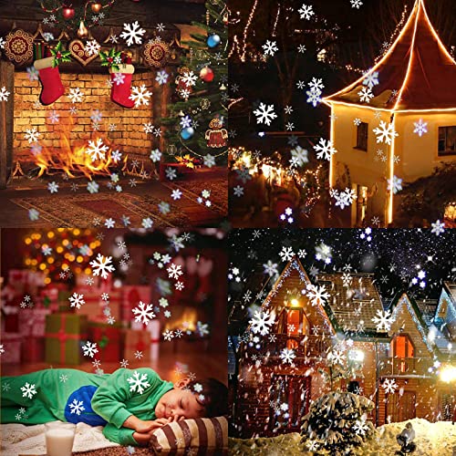 Christmas Snowflake Projector Lights, Dynamic Led Snowflake Projector Lights, White Snow Projection Outdoor and Indoor Decorative Lighting for Halloween Xmas New Year Wedding Party Holiday