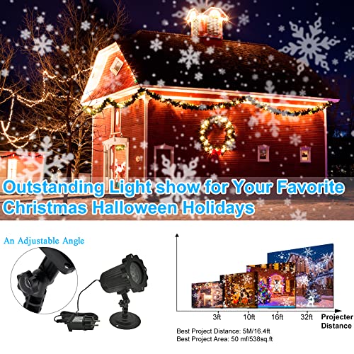 Christmas Snowflake Projector Lights, Dynamic Led Snowflake Projector Lights, White Snow Projection Outdoor and Indoor Decorative Lighting for Halloween Xmas New Year Wedding Party Holiday