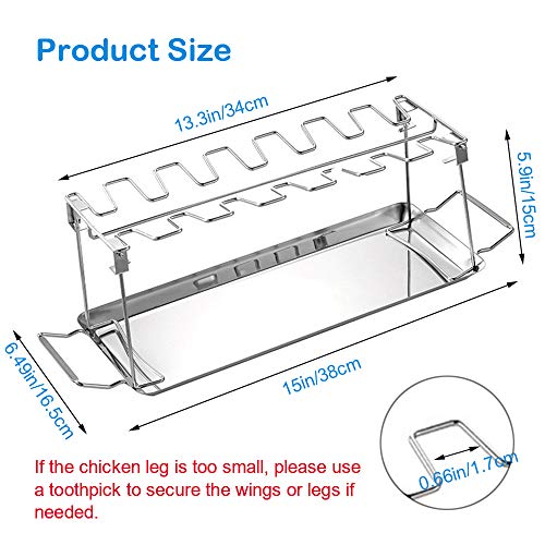 ENINFUT Chicken Leg Wing Grill Rack, 14 Slots BBQ Chicken Drumsticks Stainless Steel Roaster Stand for Smoker or Oven, with Silicone Mitts, Brush, Clip and Drip Pan, Collapsible Dishwasher Safe