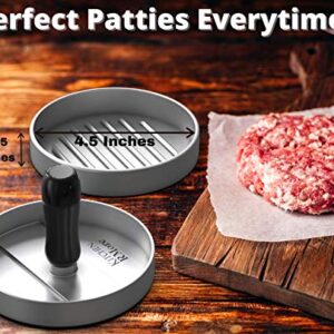 Kitchen RMore Burger Press + Pocket Grill Scraper + 100 Patty Paper + Recipe EBook | Non-Stick Aluminum Hamburger Press Patty Maker for Perfect Meat Patties, Veggie Burgers, Salmon Patties