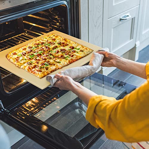 Pizza Stone, Heavy Duty Cordierite Pizza Grilling Stone, Baking Stone, Pizza Pan, Perfect for Oven, BBQ and Grill, Thermal Shock Resistant, Durable and Safe, 15x12 Inch Rectangular