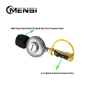 MENSI Propane Gas Grill Regulator with 1/4" Quick Connect Cylinder Tank Adapter Connect 20-50lbs Bottle