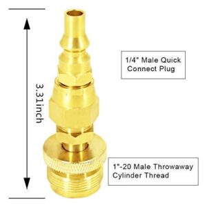 MENSI 1lb Propane Disposal Adapter Fitting with 1/4" Quick Connect Disconnect Adaptor for One Pound Portable Camper Grill Stove for RV