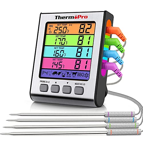 ThermoPro TP17H Digital Meat Thermometer with 4 Temperature Probes+Official ThermoPro Carrying Case for TP-16, TP-16S, TP-17,TP-17H