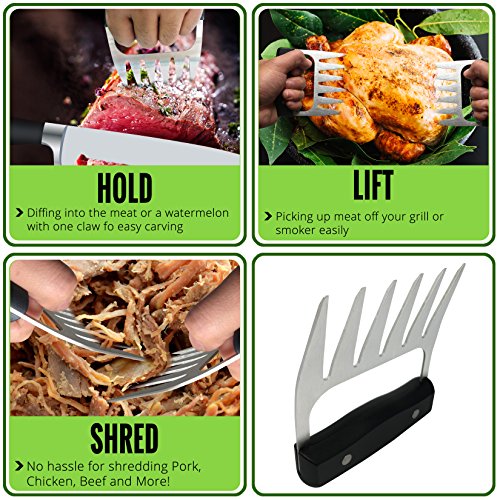 Metal Meat Shredder Bear Claw – M LIFE MASTER Stainless Steel Meat Forks With Handle - BBQ Meat Handler For Pulling, Shredding, Serving - Ultra-Sharp Blades, Easy To Clean & Safe To Use