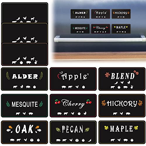 12 Pack Pellet Hopper Magnet Labels Pellet Grill Guide Magnet Traeger Wood Pellet Bin Labels & Hopper Magnets Essential BBQ Smoker Accessories Magnetic Pellets Markers