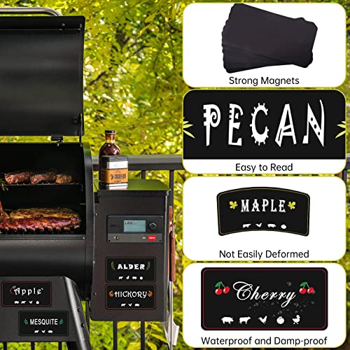 12 Pack Pellet Hopper Magnet Labels Pellet Grill Guide Magnet Traeger Wood Pellet Bin Labels & Hopper Magnets Essential BBQ Smoker Accessories Magnetic Pellets Markers