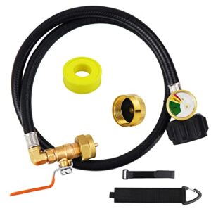 lapert upgraded propane refill adapter hose 36″ propane extension refill hose with gauge and on/off control valve for 1lb propane gas tank 350psi high pressure camping (qcc1/type1 inlet)