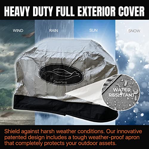 CoverSeal Large Grill BBQ Cover - Weather Resistant Apron for a 4-5 Burner Barbecue with Side Trays - Compact Seal from Ground Up - Silver - 69 Inches L x 24in W x 48in H'