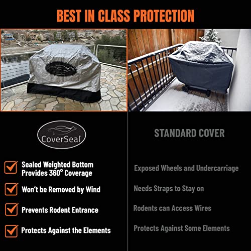 CoverSeal Large Grill BBQ Cover - Weather Resistant Apron for a 4-5 Burner Barbecue with Side Trays - Compact Seal from Ground Up - Silver - 69 Inches L x 24in W x 48in H'