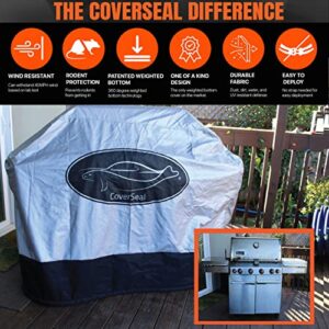 CoverSeal Large Grill BBQ Cover - Weather Resistant Apron for a 4-5 Burner Barbecue with Side Trays - Compact Seal from Ground Up - Silver - 69 Inches L x 24in W x 48in H'