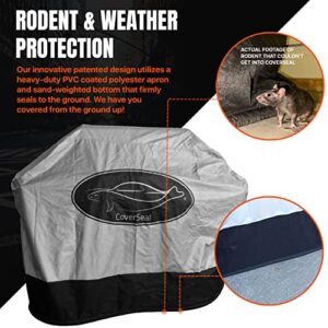 CoverSeal Large Grill BBQ Cover - Weather Resistant Apron for a 4-5 Burner Barbecue with Side Trays - Compact Seal from Ground Up - Silver - 69 Inches L x 24in W x 48in H'