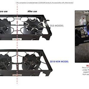 COOKAMP High Pressure Double Propane Burner Outdoor Camping Stove with 0-20 PSI Adjustable Regulator and Steel Braided Hose SA2500