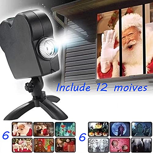 Halloween Window Projector,Christmas Led Holographic Projection Lamp,12 Movies,Used for Halloween Outdoor Garden Decoration Family Outdoor Party