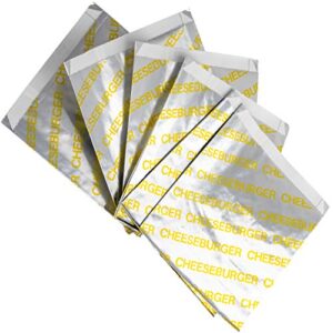 Retro, Restaurant Grade Grease-Proof Burger Wrappers 50Pk. Heat Proof, Pro Quality Bulk Cheeseburger Bags are BPA Free. Large, Allergen Friendly BBQ Foil Paper Great Cooking Supply for Themed Party