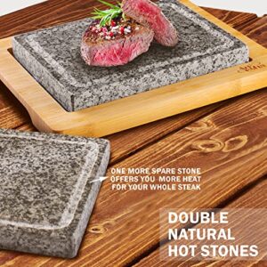 Artestia Cooking Stones for Steak, Double Cooking Stones in One Sizzling Hot Stone Set, Steak Stone Cooking Set Barbecue/BBQ/Hibachi/Steak Grill (One Deluxe Set with Two Stones)